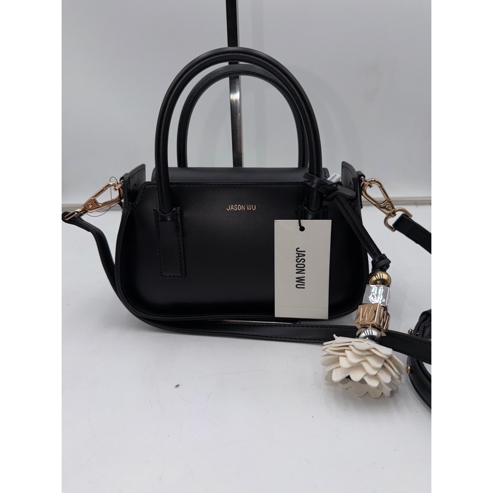 Jason Wu Black Leather Mini Crossbody Bag with Floral Charm UWFB0102 NEW